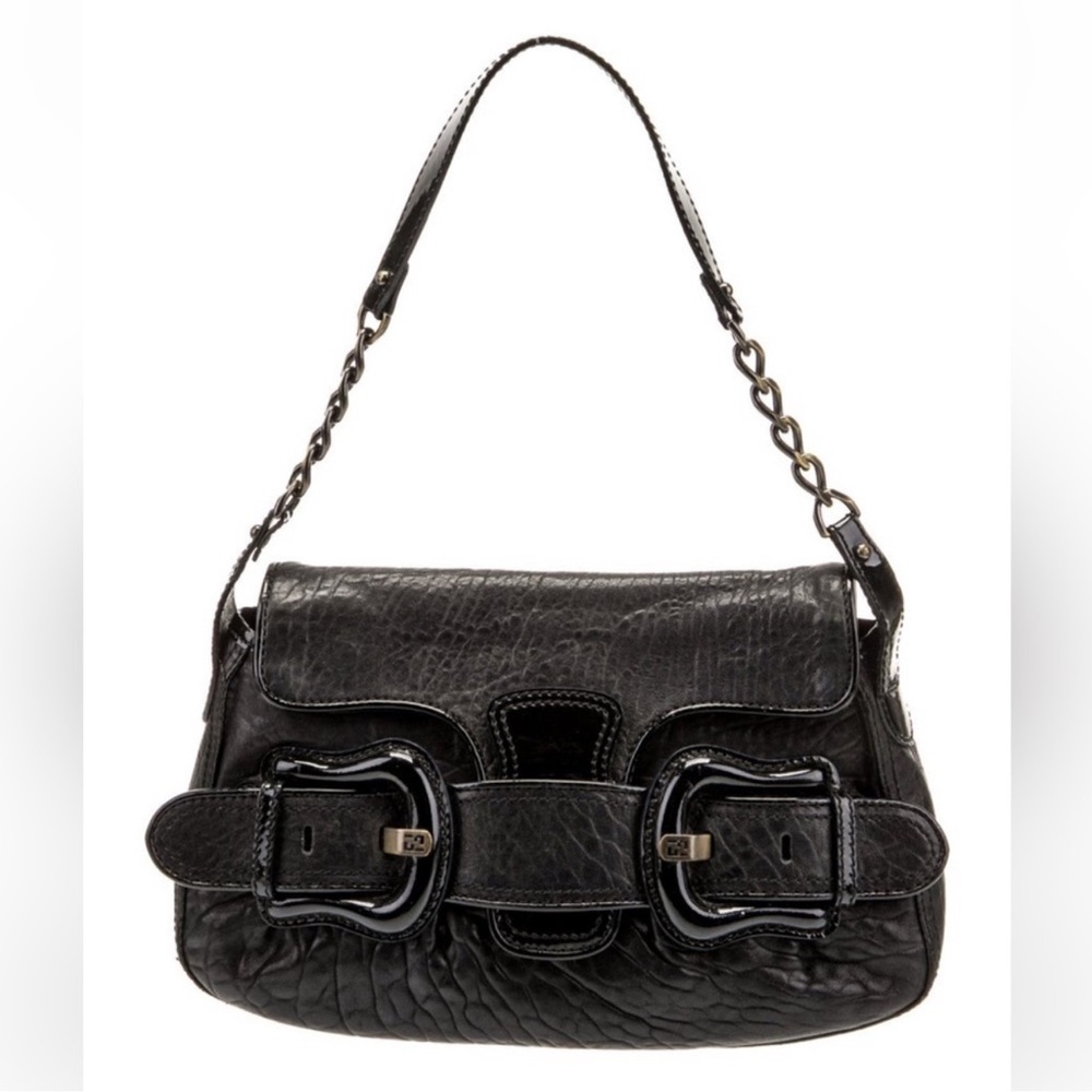 Authentic FENDI Black Leather B.Bis Shoulder Bag